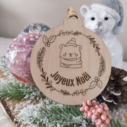 Boule de Noël pleine en bois - Ours
